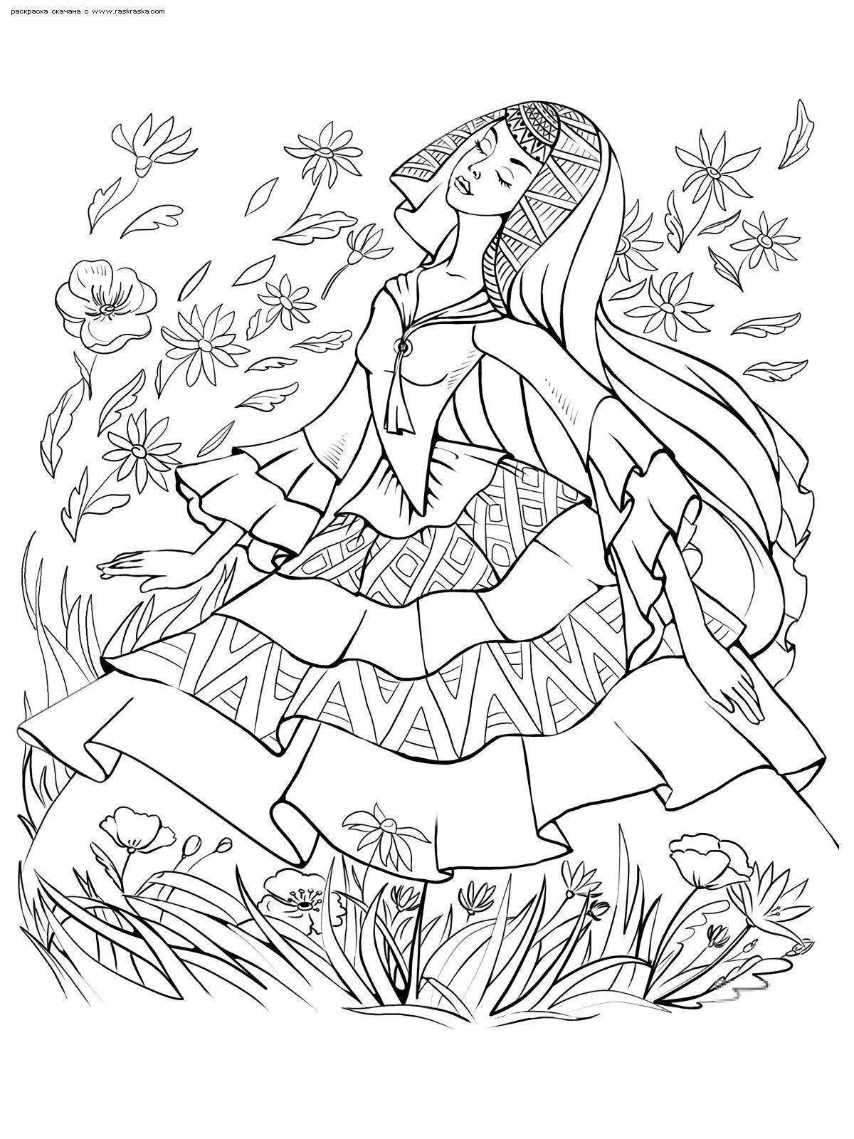 Majestic coloring pages of a girl in the forest