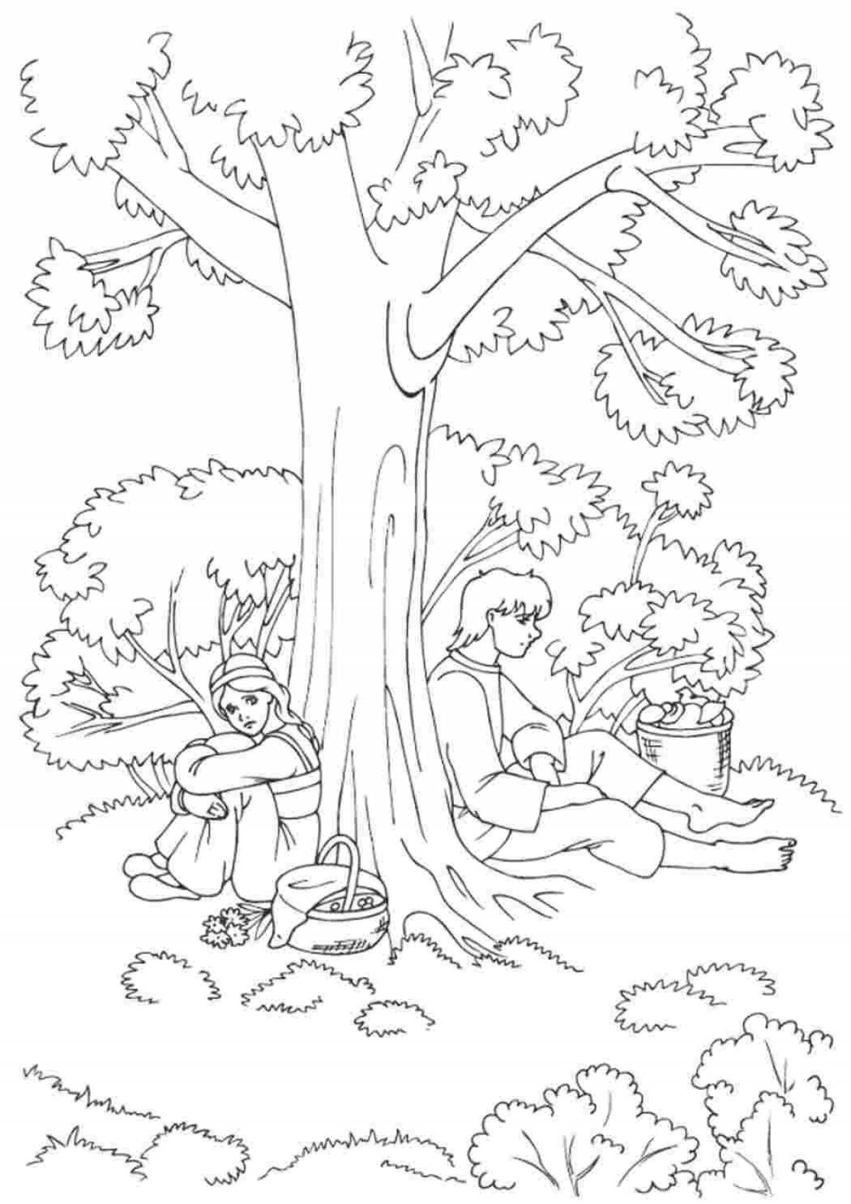 Игривая раскраска девочки в лесу