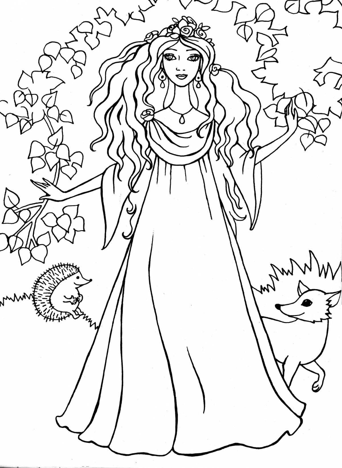 Live coloring girl in the forest