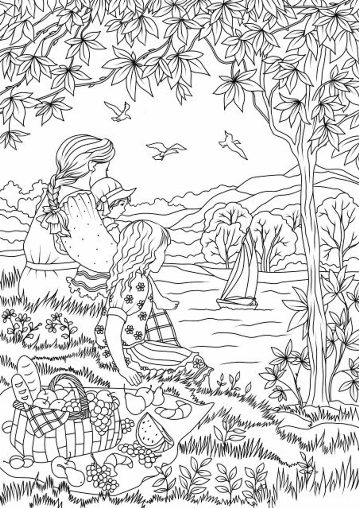 Beautiful coloring pages girls in the forest