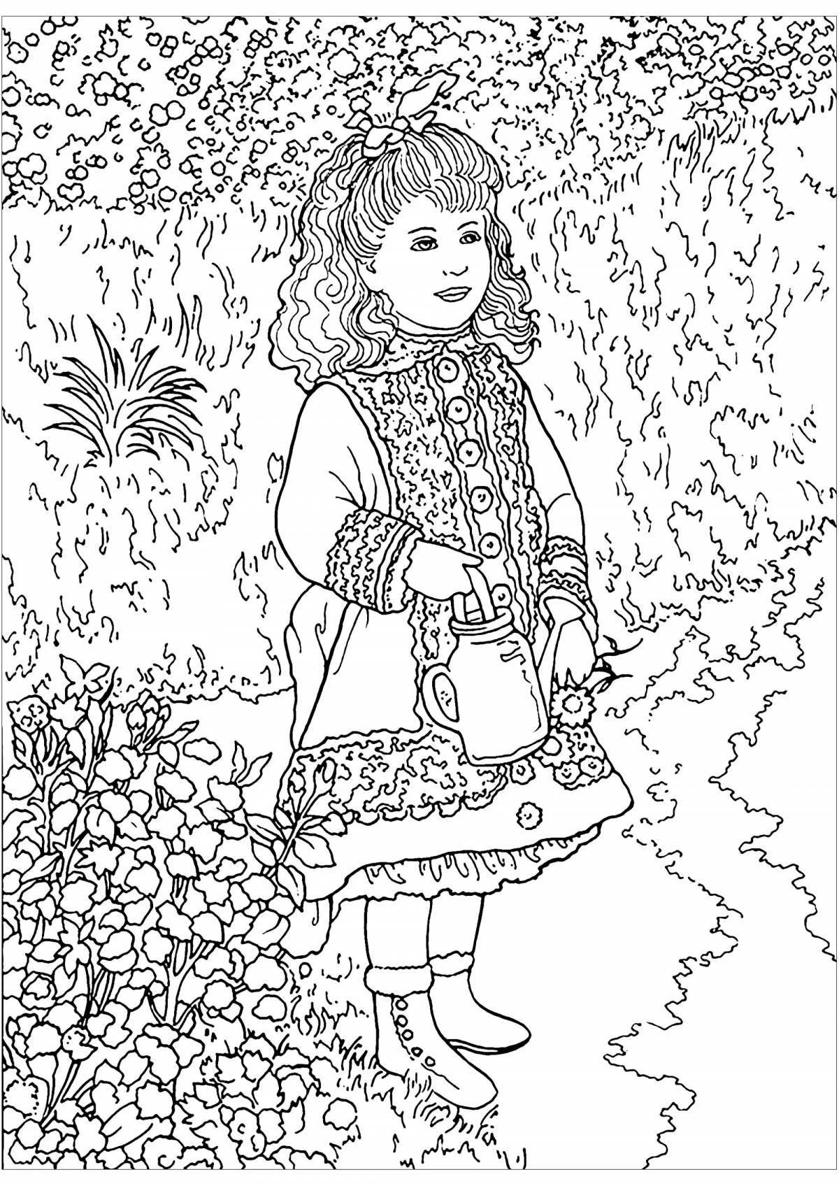 Небесная раскраска девочки в лесу
