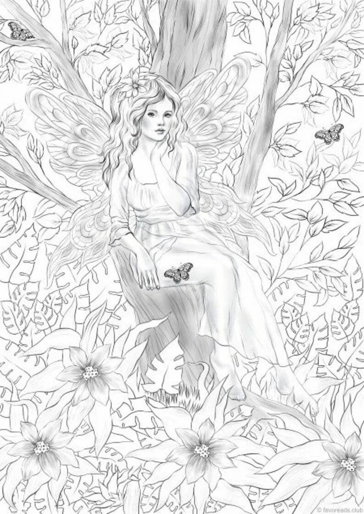 Раскраска «возвышенные девушки в лесу»