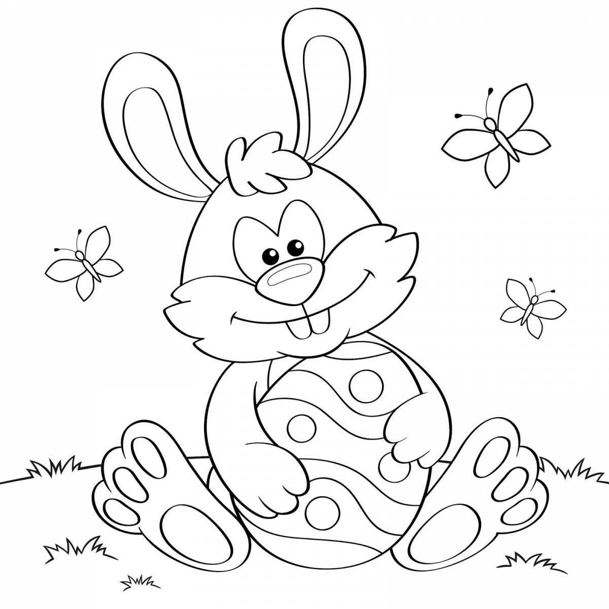 Cute rabbit on the bench coloring book