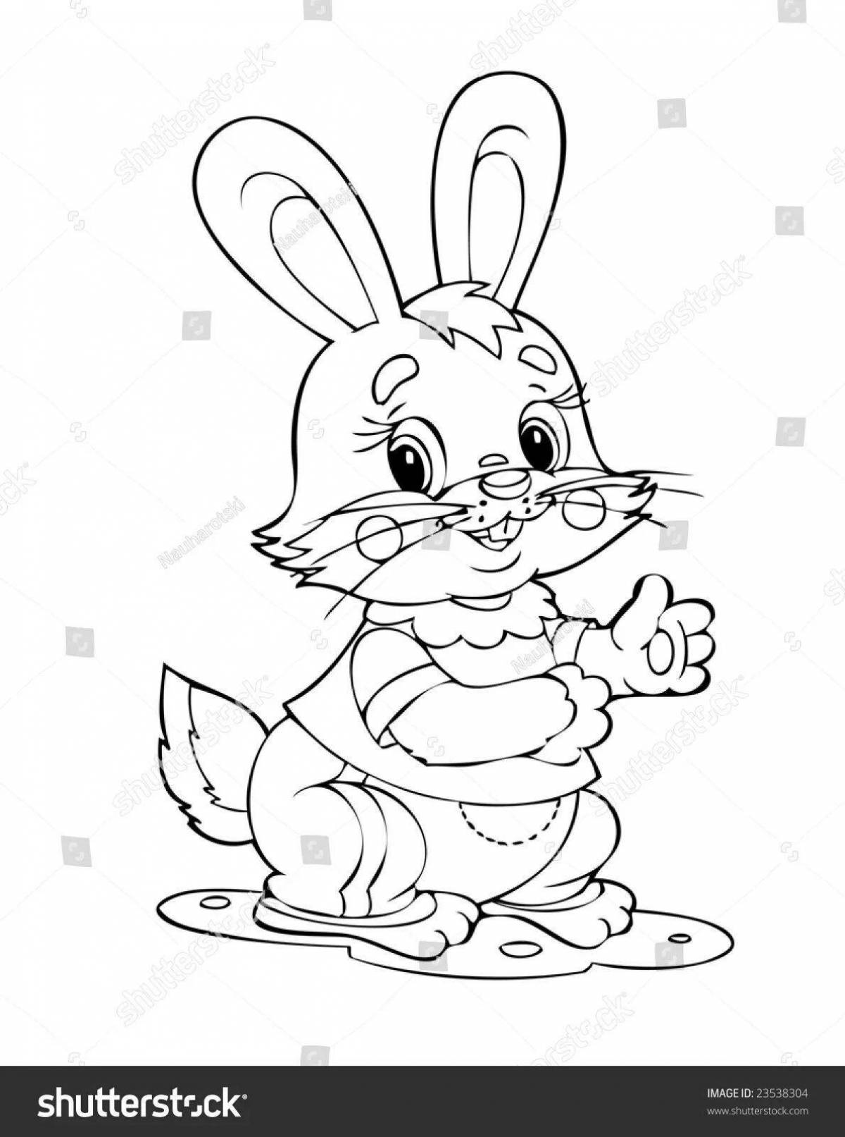 Coloring page cute rabbit on the bench