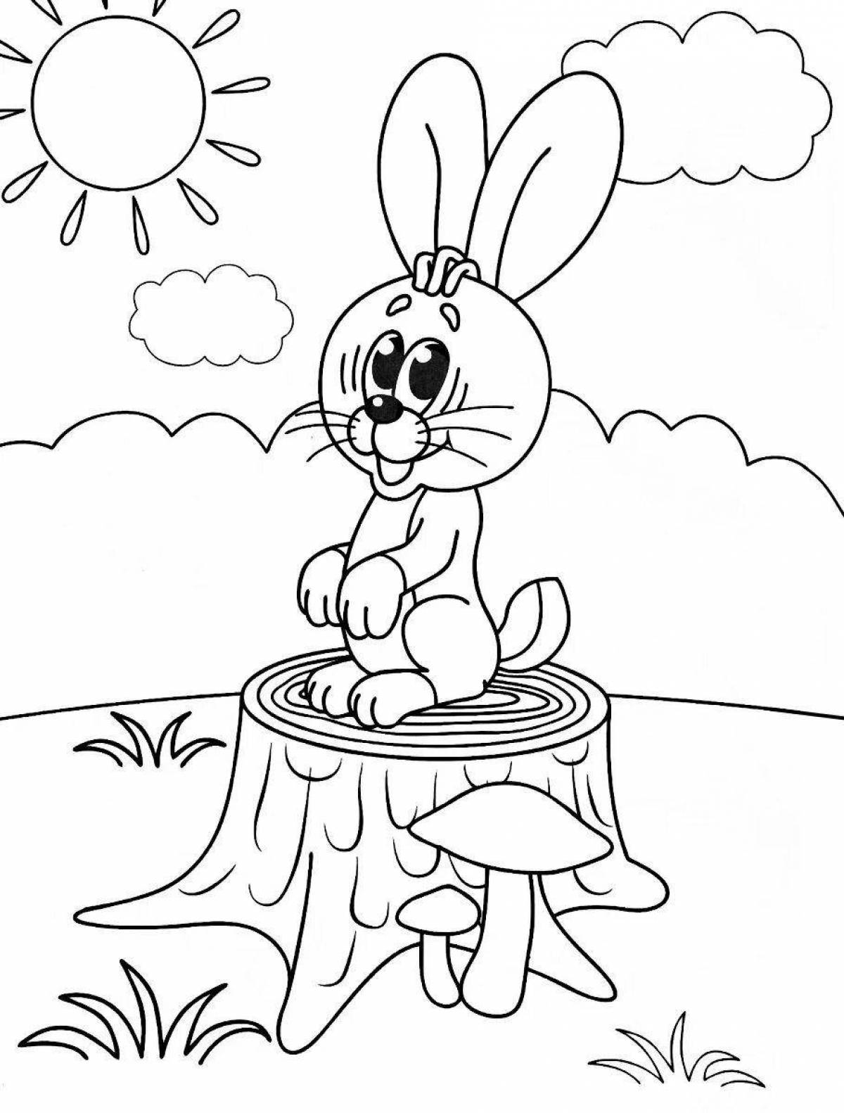 Colouring colorful rabbit on the bench