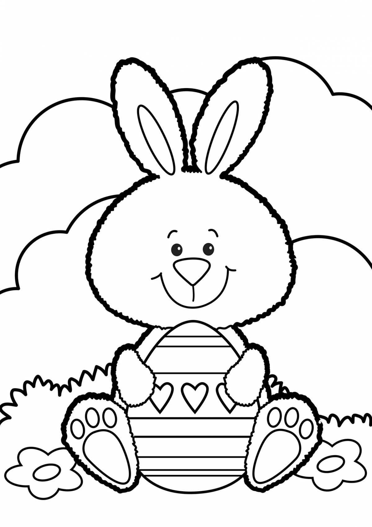 Coloring book mischievous rabbit on the bench