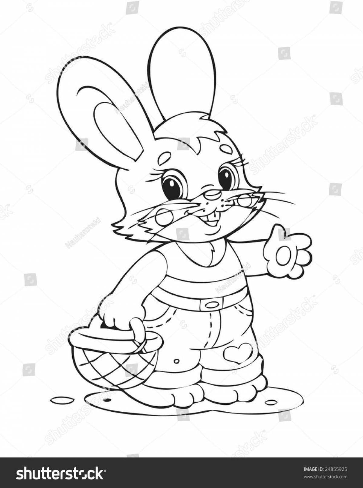Snuggly rabbit on the bench coloring page