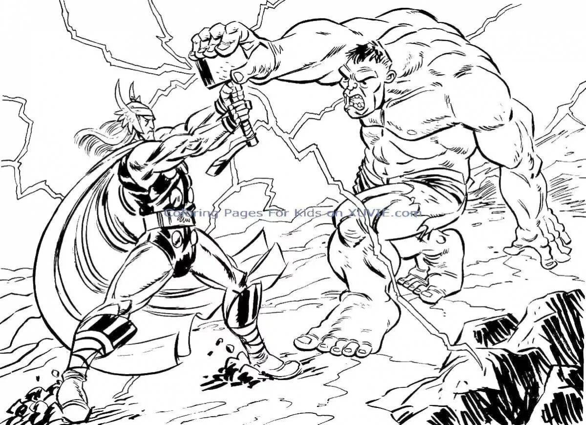 Coloring page spectacular Hulk vs Thanos