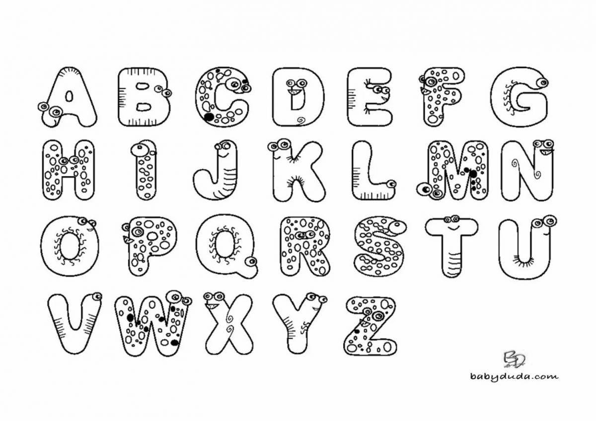 Bright English food coloring book with alphabet