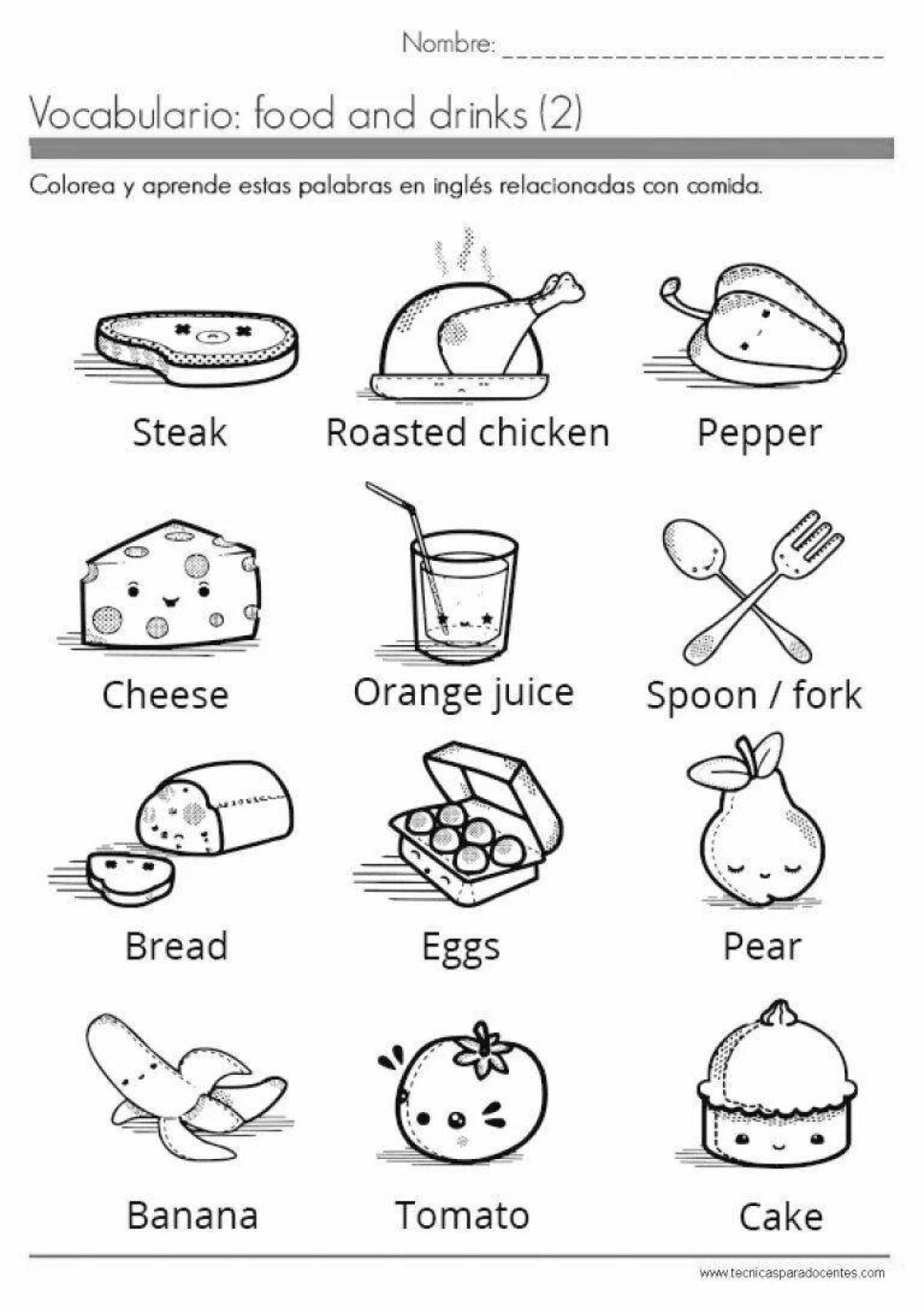 Yummy alphabet english food coloring page