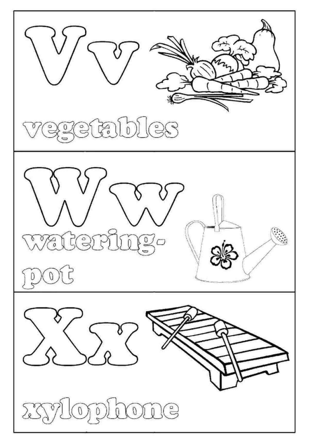 Острый алфавит english food coloring page