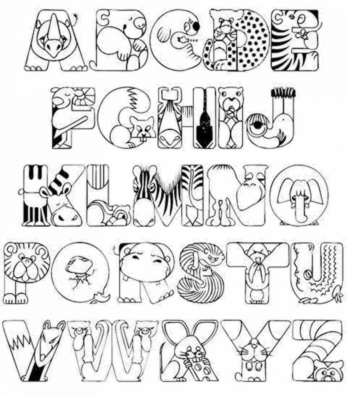 Food coloring page in english spicy alphabet