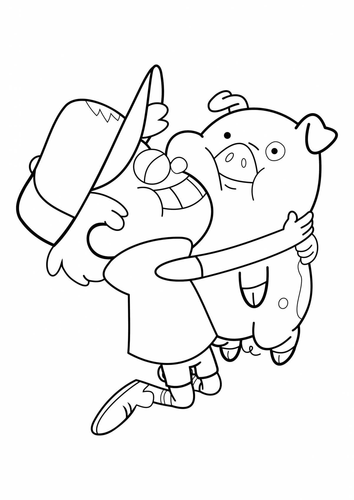 Анимированная страница-раскраска «свинка гравити фолз»