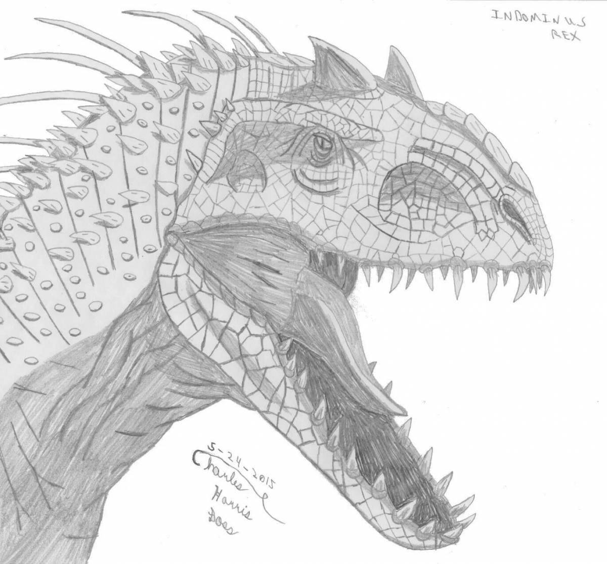 Brightly colored indominus rex coloring page