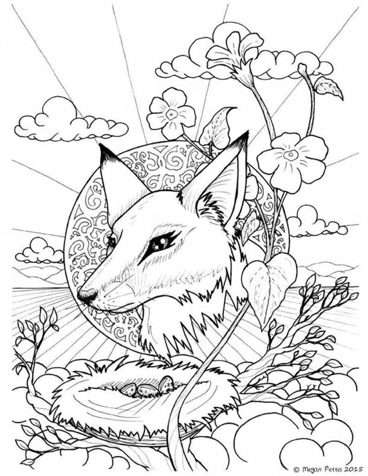 Coloring book shining red foxes