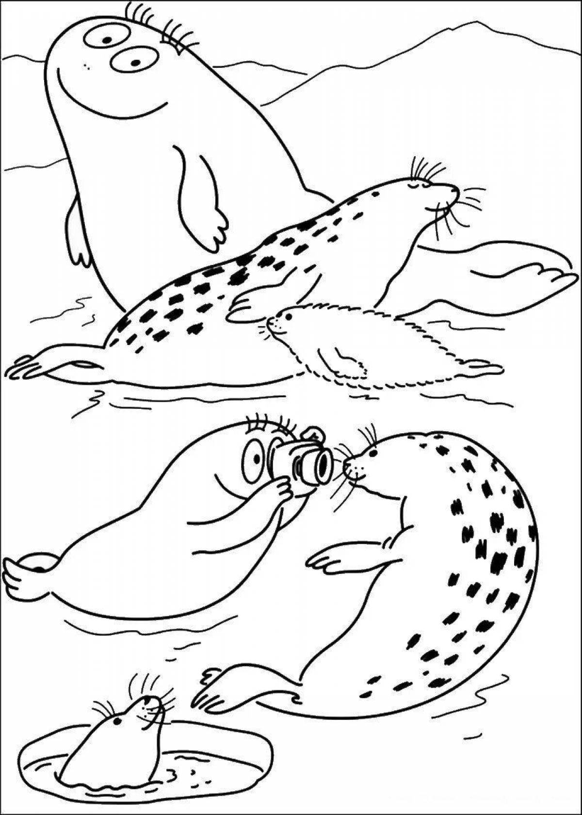 Adorable sea lion coloring book for kids