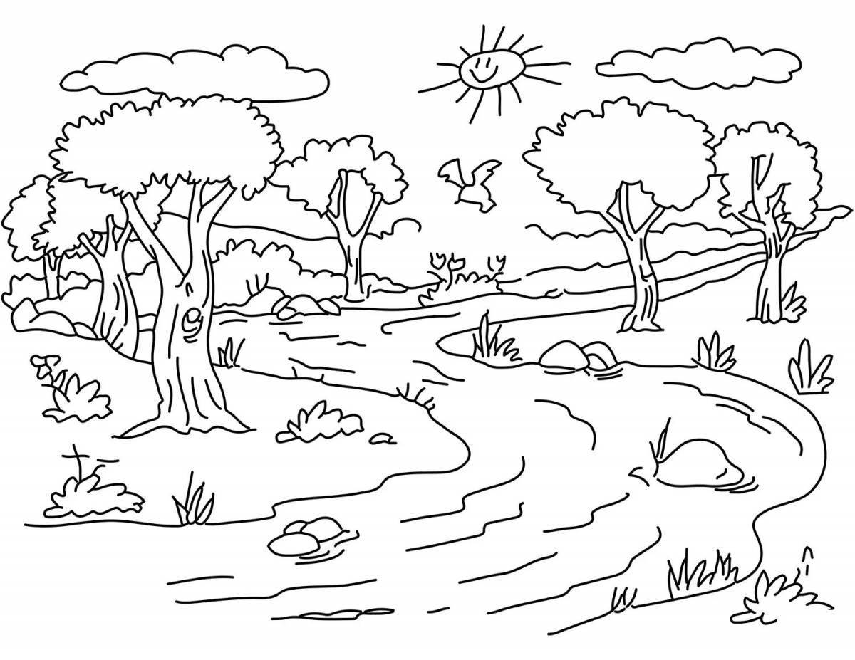 Scenic nature coloring page