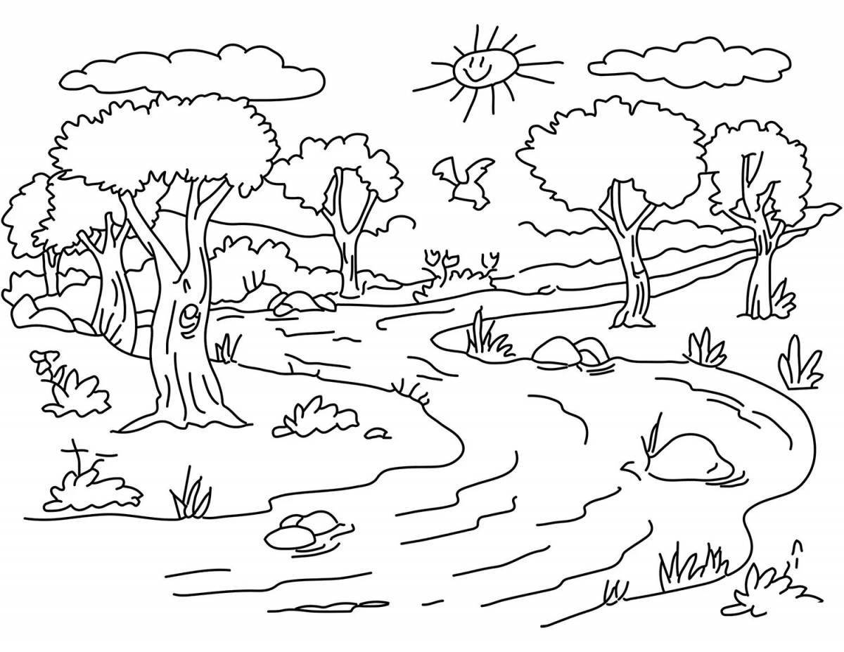 Photo Scenic nature coloring page
