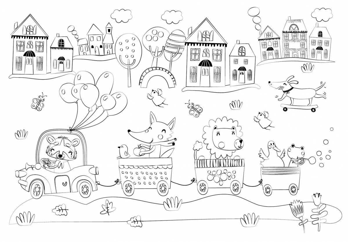 Colorful travel coloring page for kids