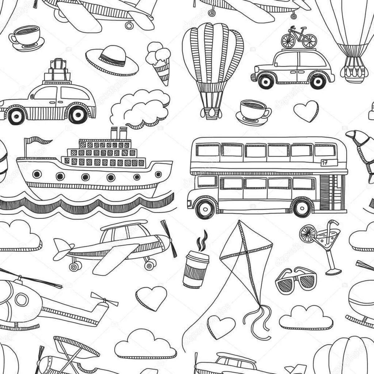Vibrant travel coloring pages for kids