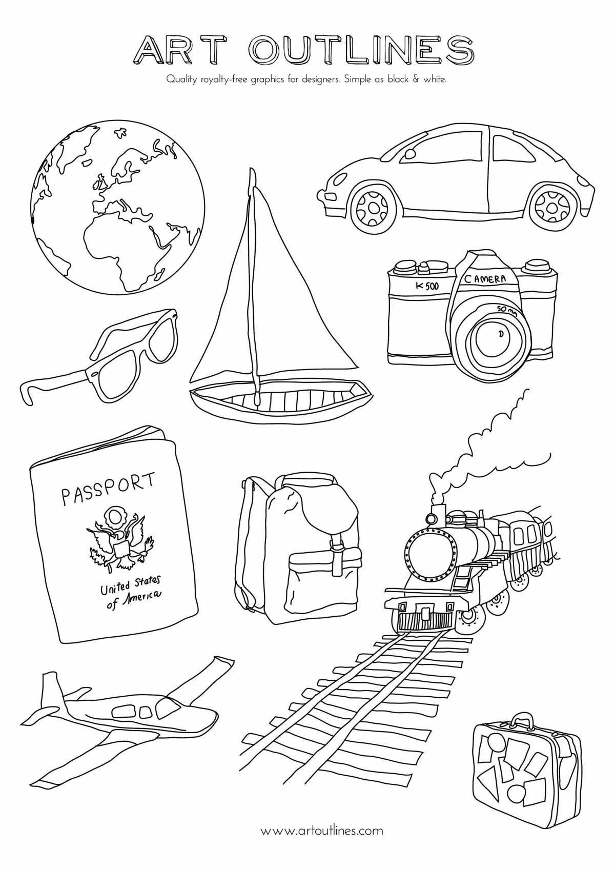 Incredible travel coloring book for kids