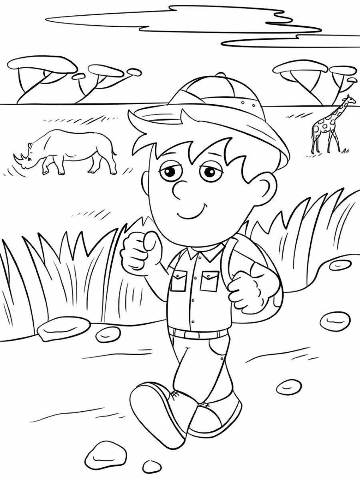 Beautiful travel coloring page for kids