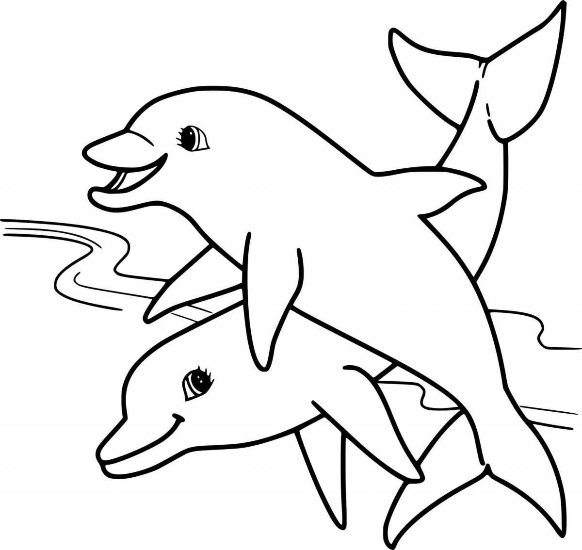 Яркая страница раскраски дельфинов