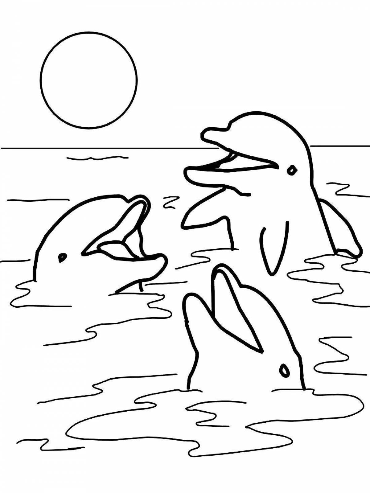 Милая страница раскраски дельфинов