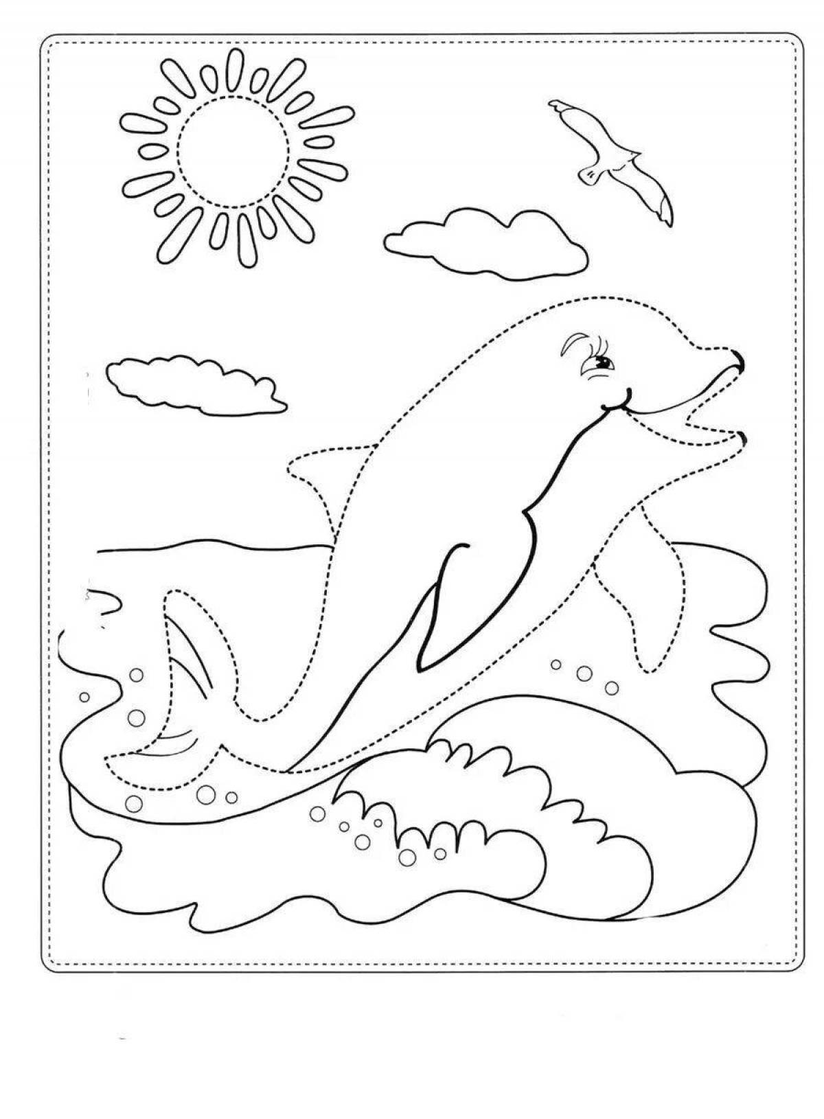 Живописная страница раскраски дельфинов