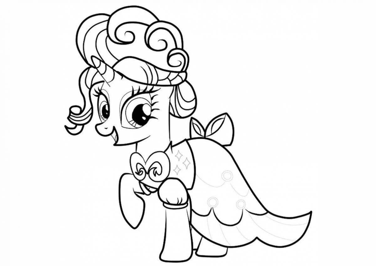 Bright coloring of a pony in a dress