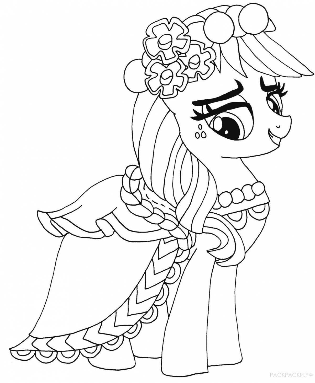 Colorful coloring of a pony in a dress