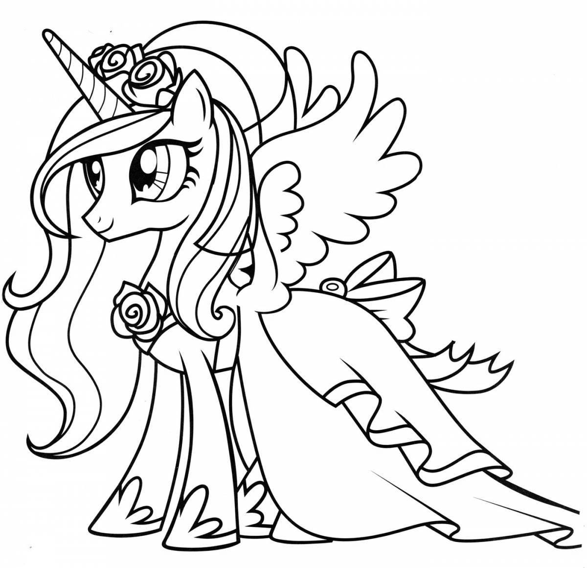 Playful coloring of a pony in a dress