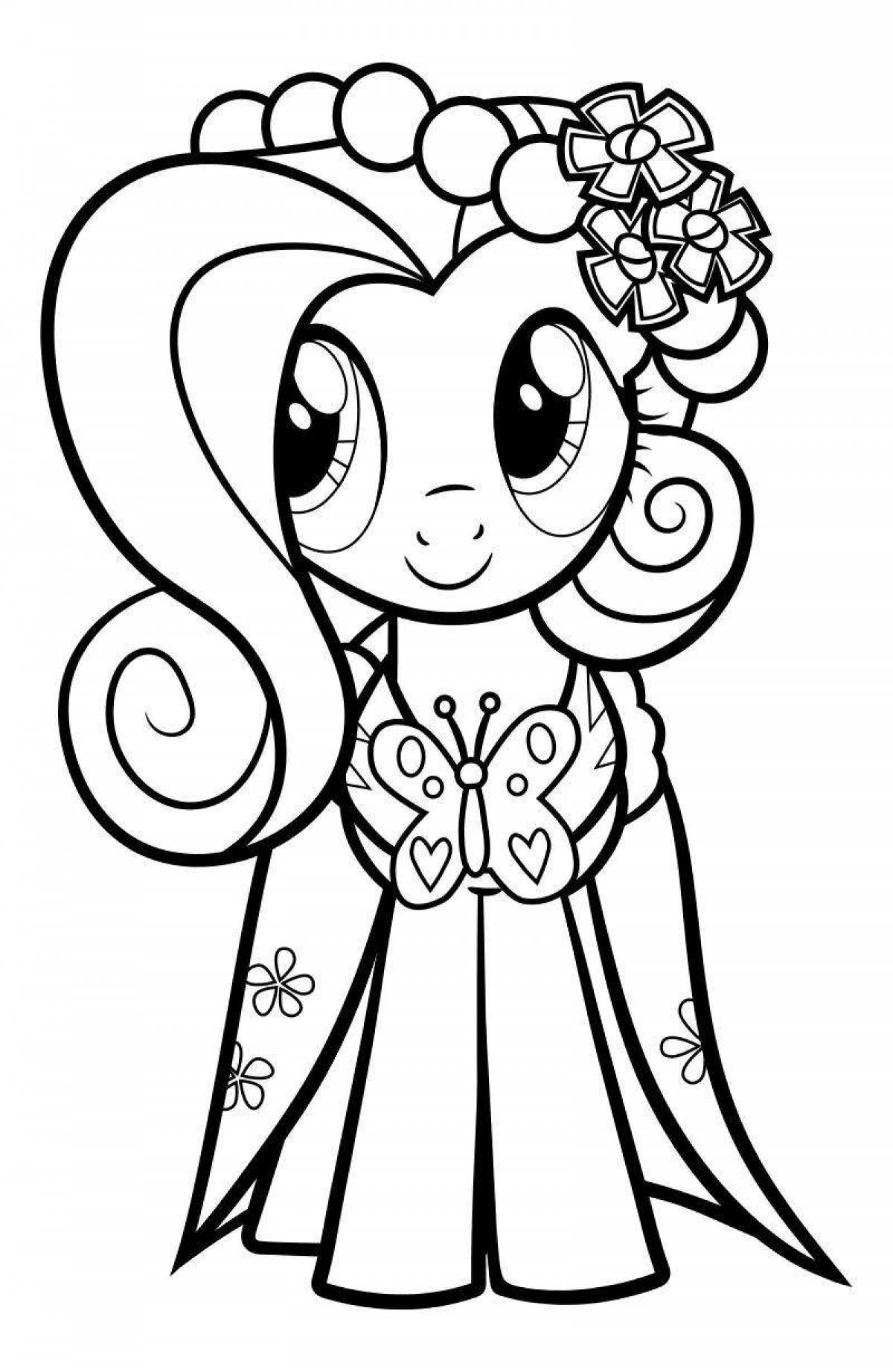 Elegant pony coloring in a dress