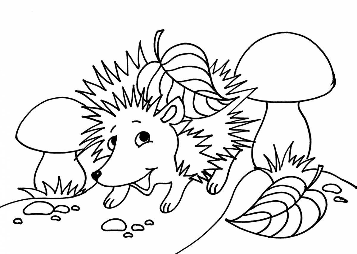Colored hedgehog with mushrooms