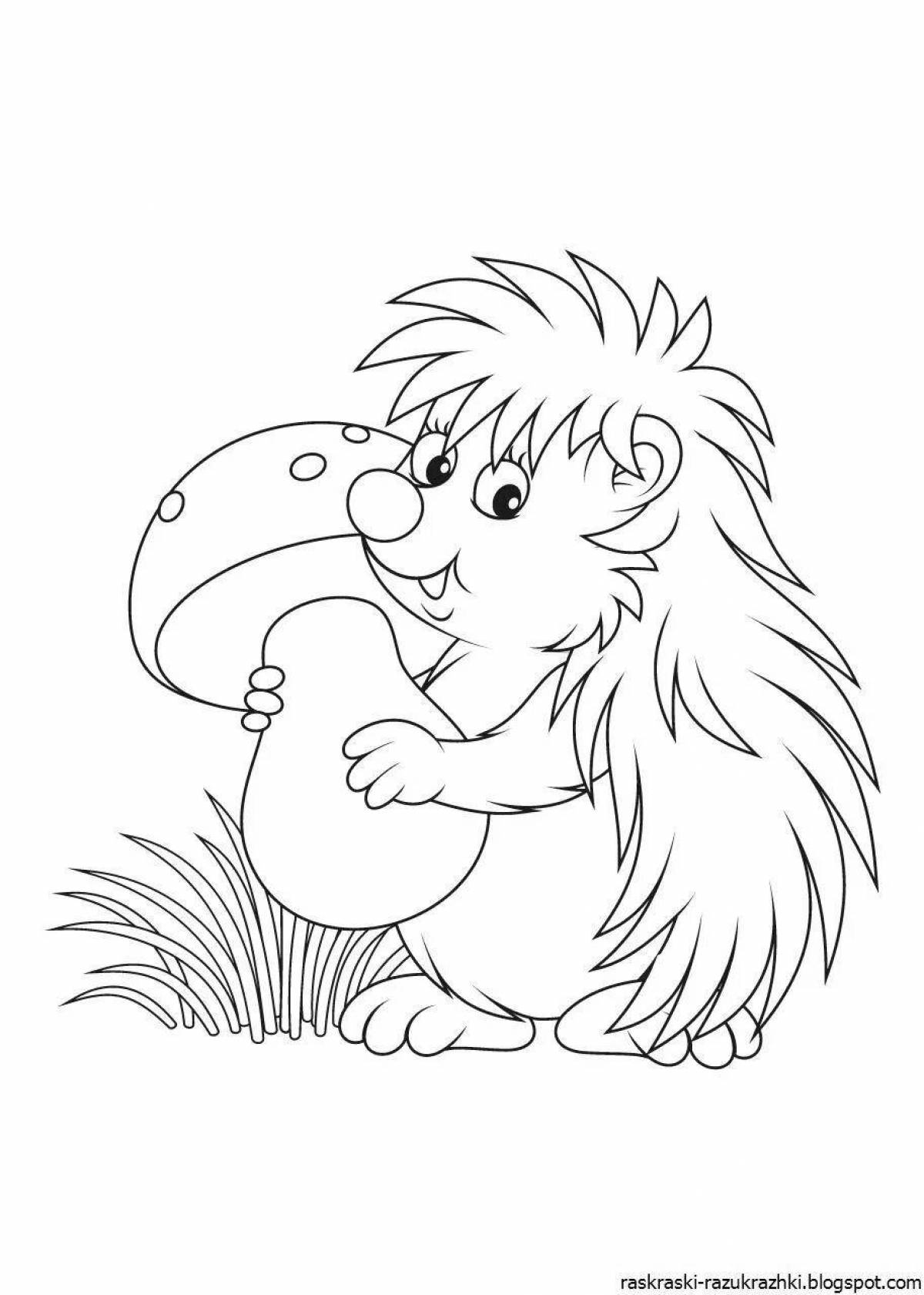 Jolly hedgehog with mushrooms