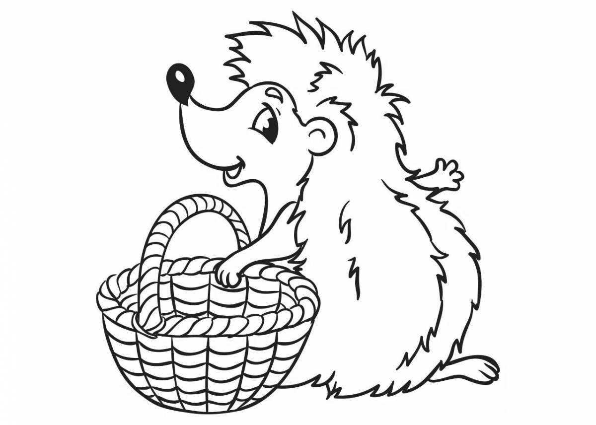 Charming hedgehog with mushrooms