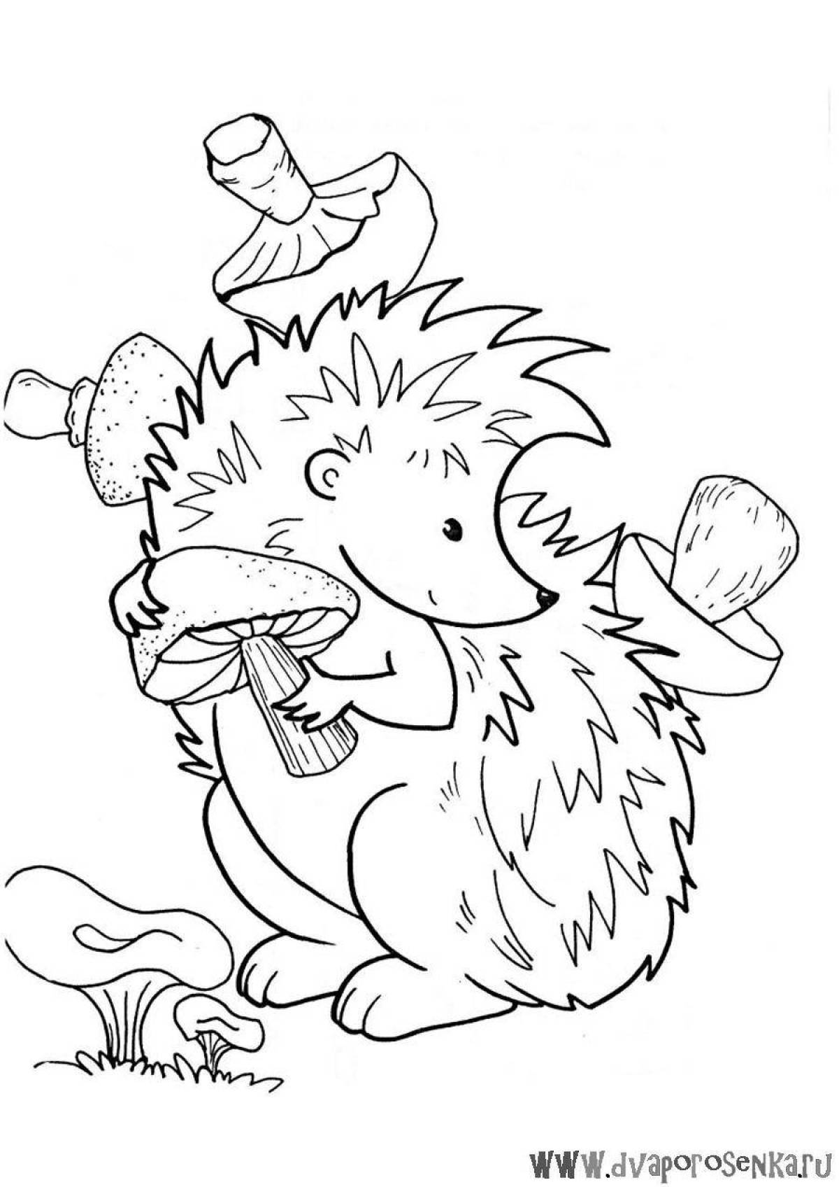 Delightful hedgehog with mushrooms
