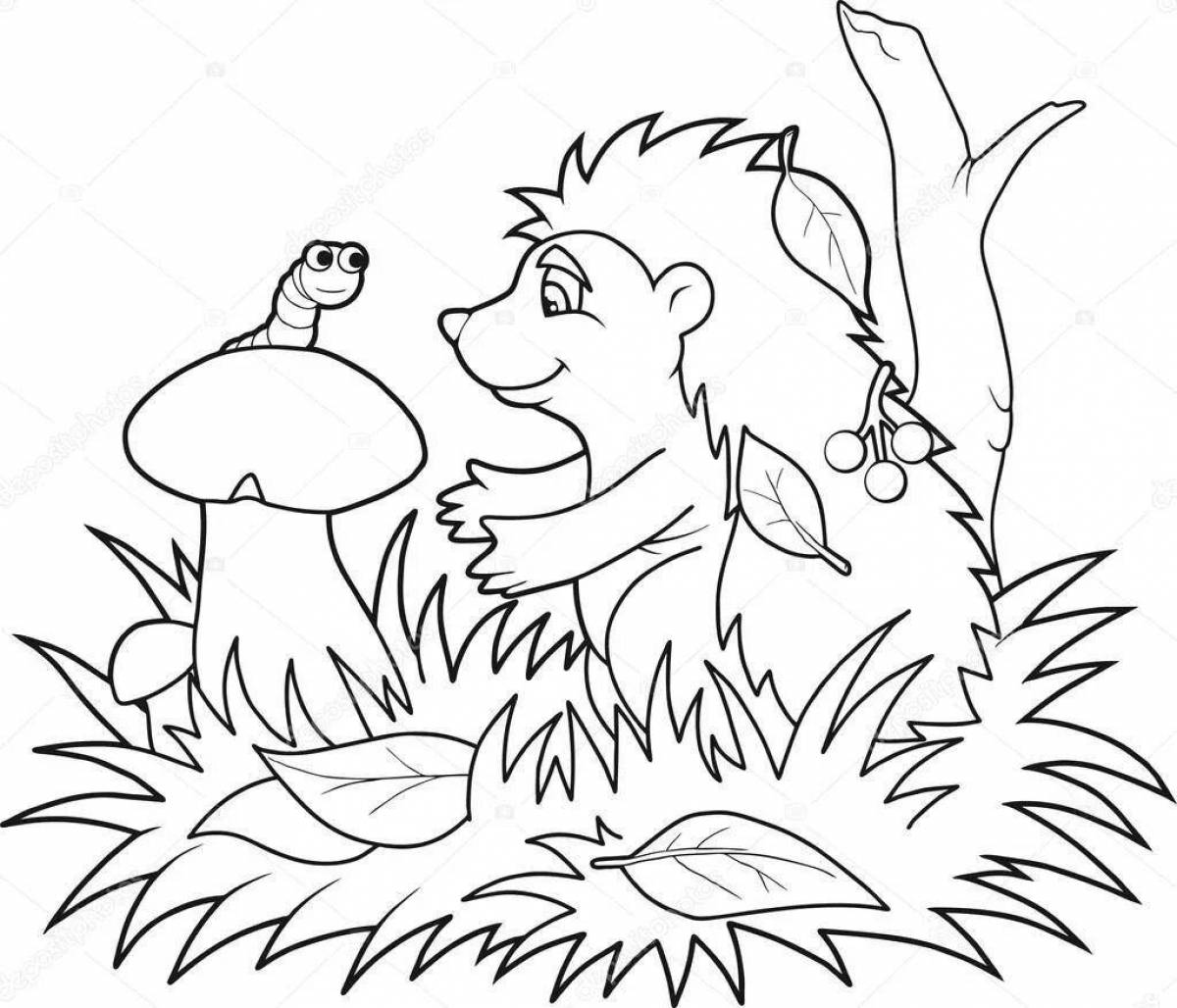 Shining hedgehog with mushrooms