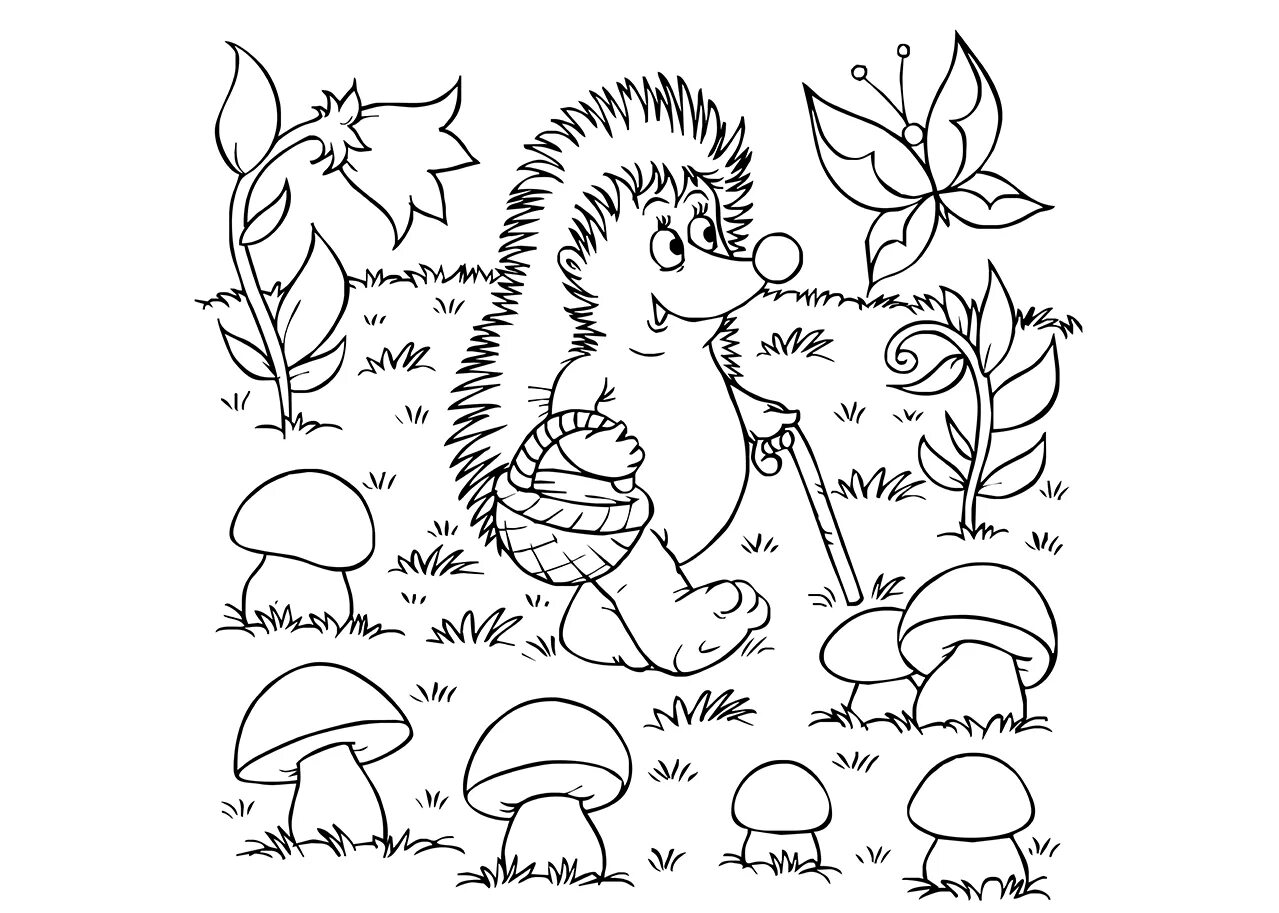 Hedgehog with mushrooms #3