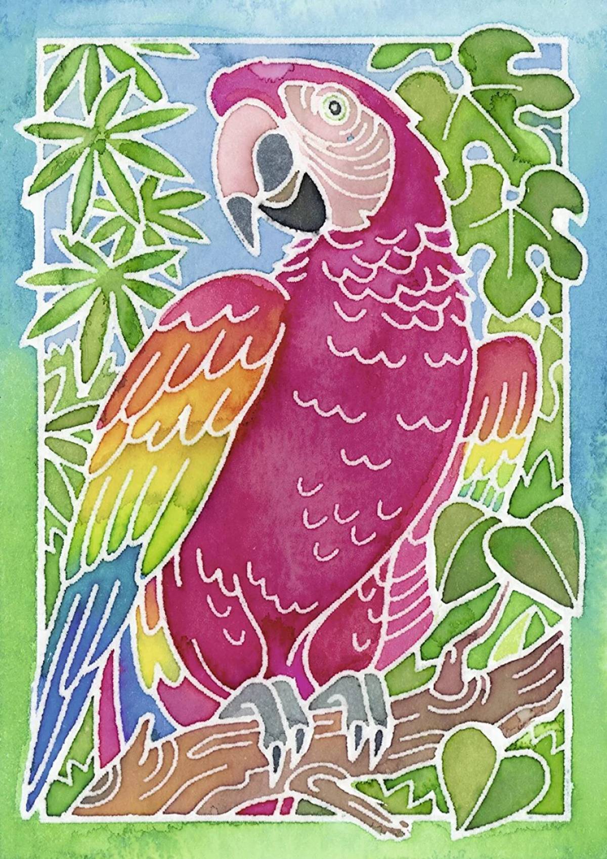 Joyful coloring parrot