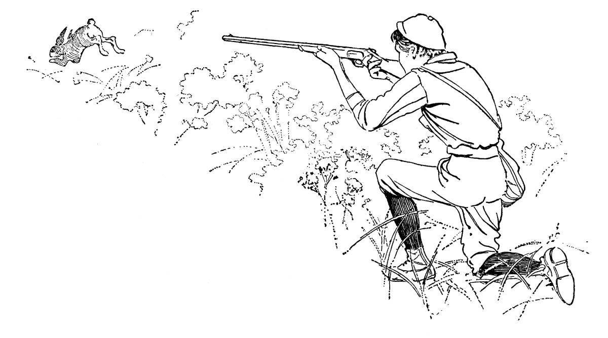 Раскраска авантюрный охотник с ружьем