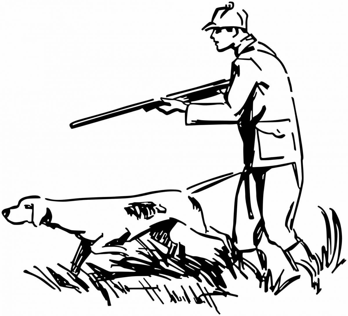 Coloring page fearless hunter with a gun