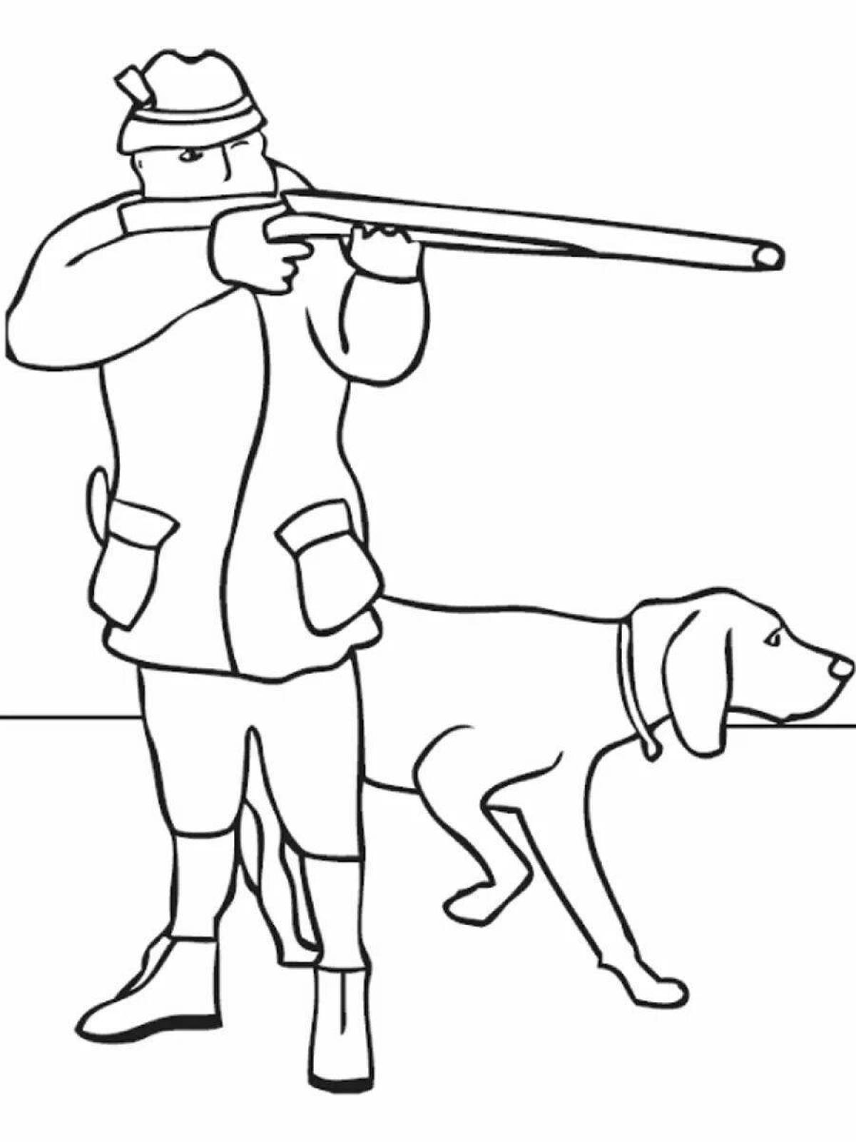 Coloring book brave hunter with a gun
