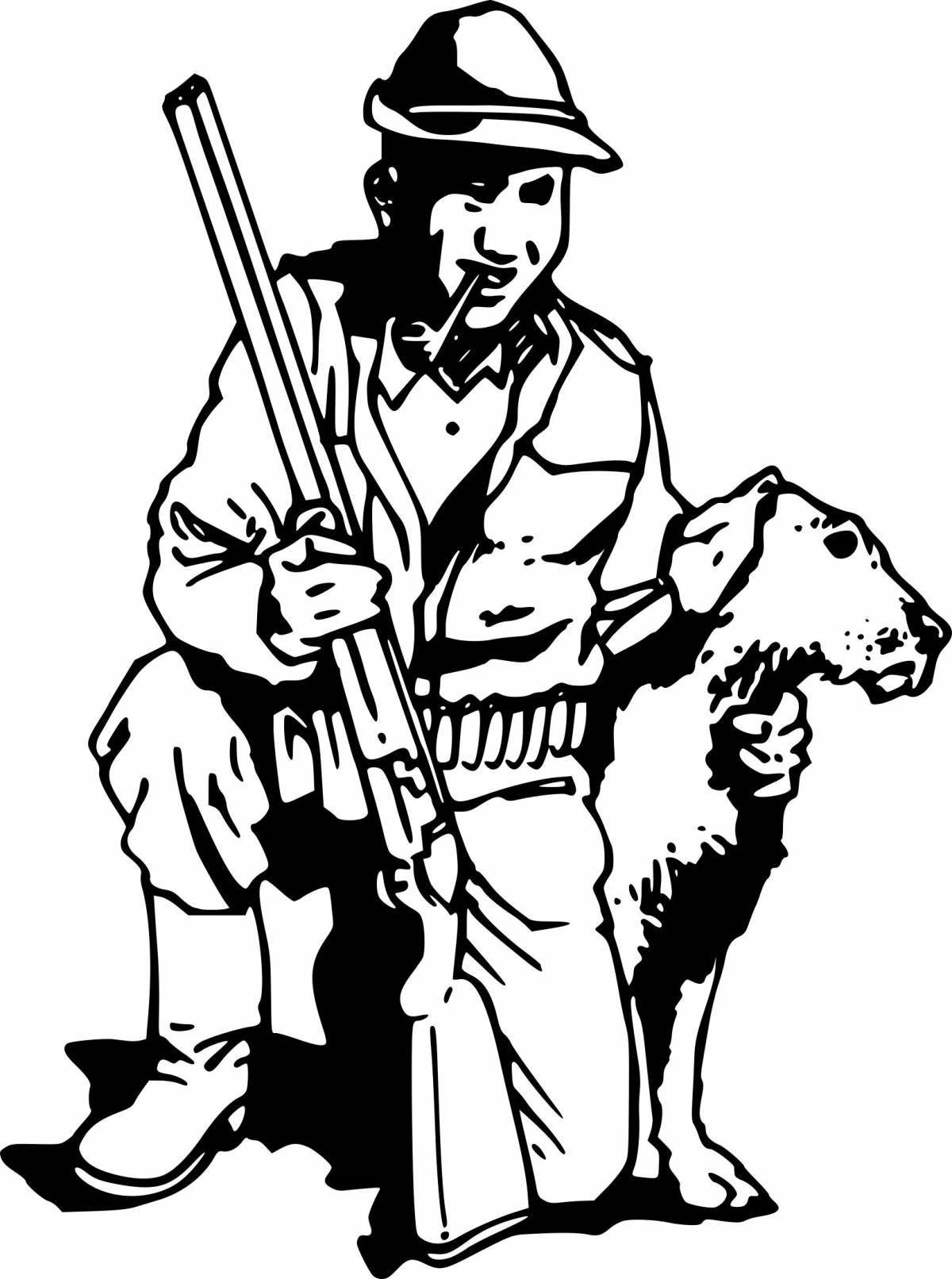 Heroic hunter with a gun coloring book