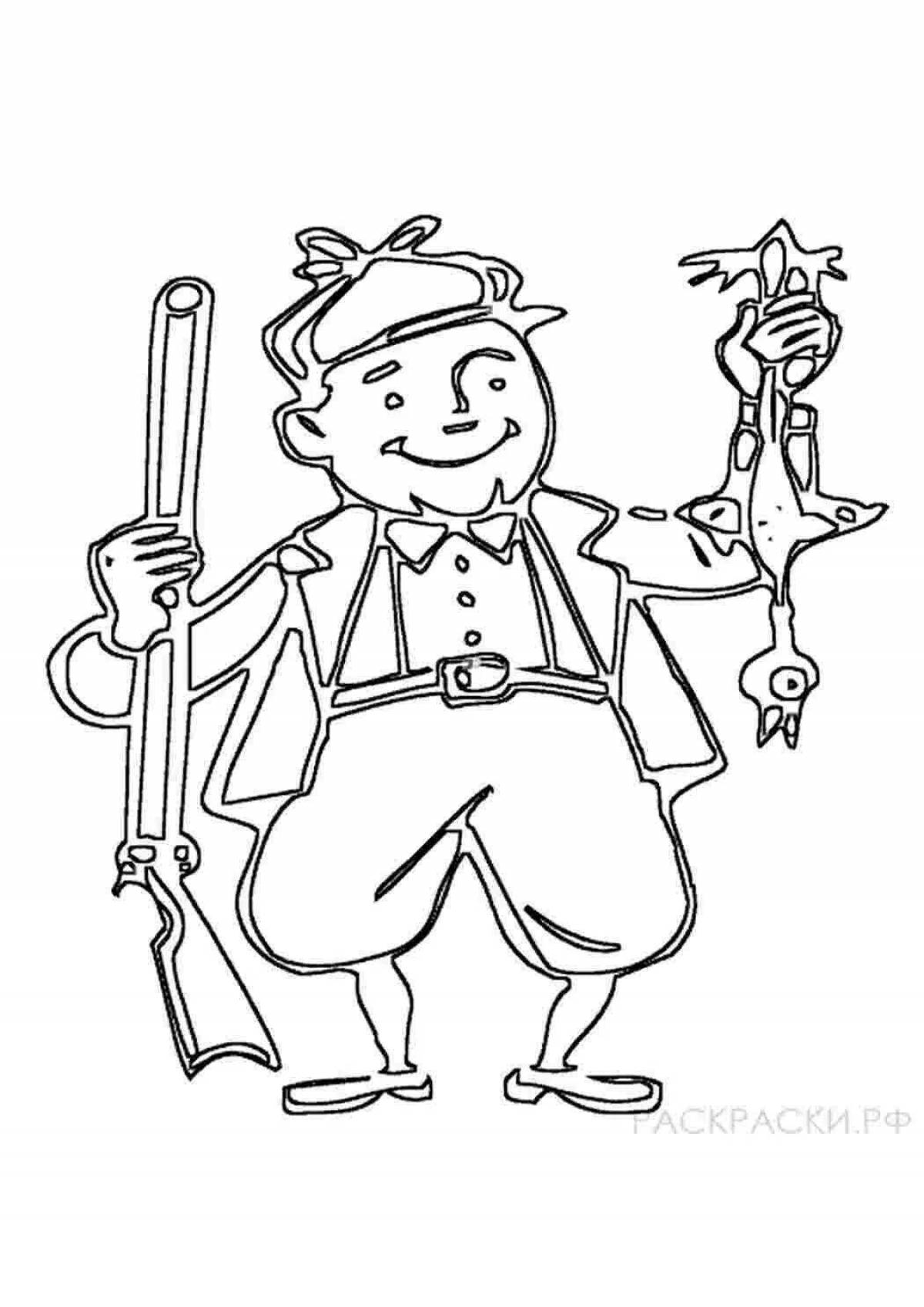 Coloring page elegant hunter with a gun