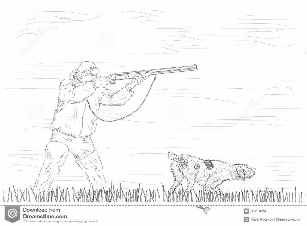 Coloring book exquisite hunter with a gun