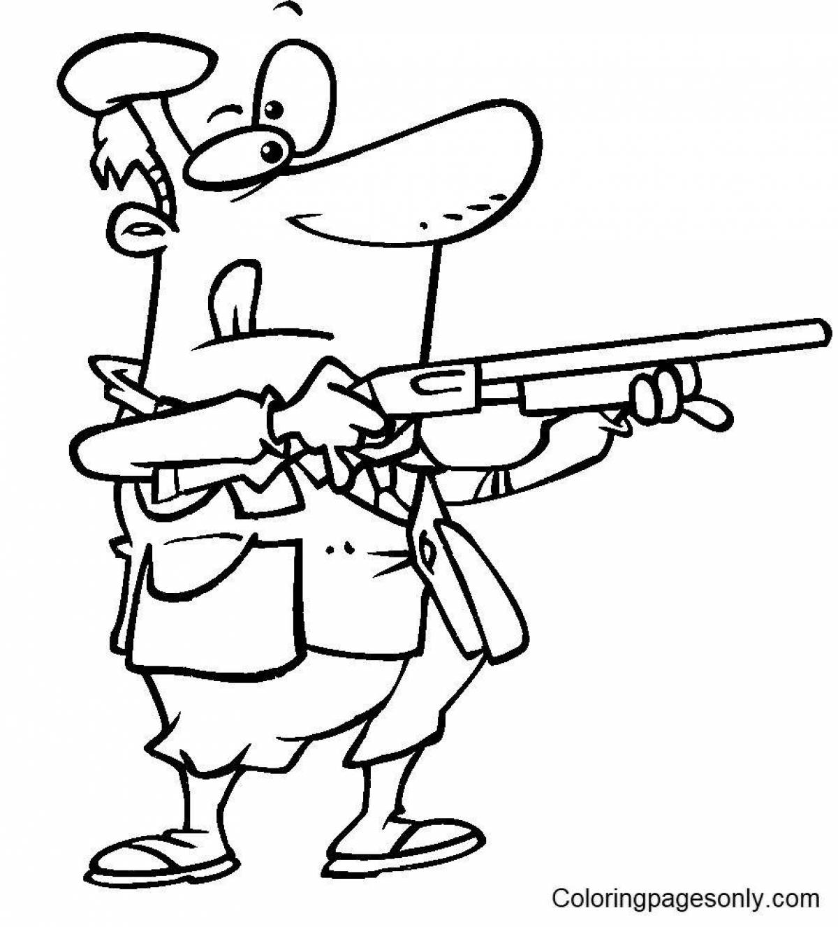 Coloring page graceful hunter with a gun