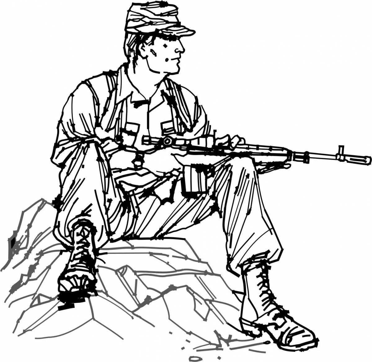 Coloring page amazing hunter with a gun