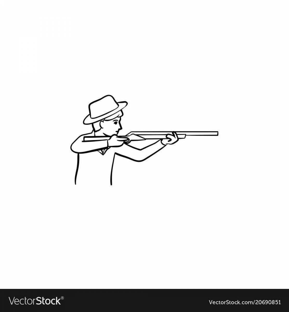 Charm of a hunter with a gun coloring book