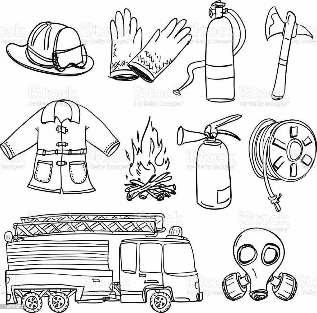 Coloring book glowing fire safety signs